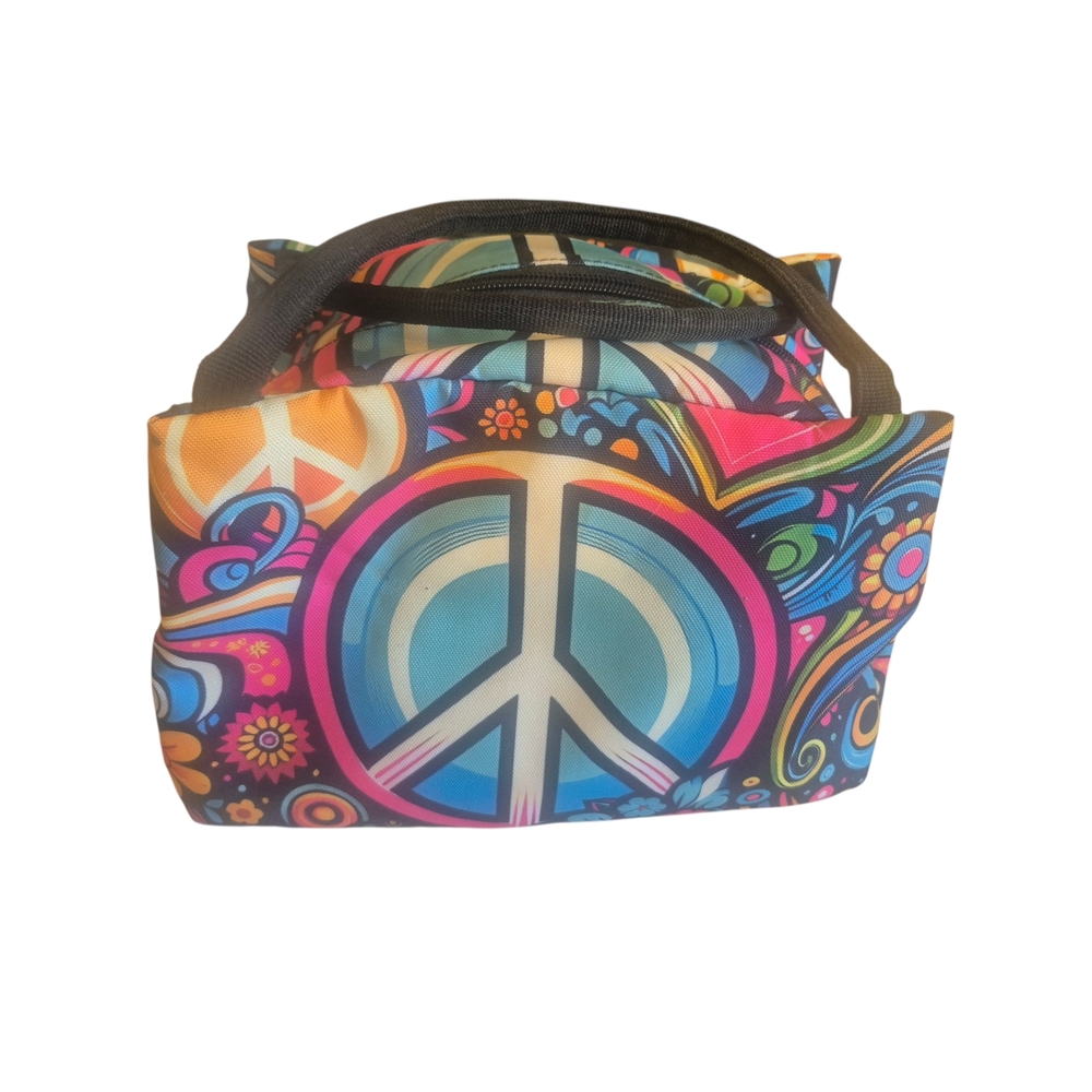 Multicolor Peace Sign Lunch Bag - Vibrant Hippie Print